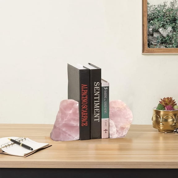 Rose Quartz Bookends Pink Crystal Decorative Book Ends Office Home Decor Small 1 Pair 2-3 Lbs