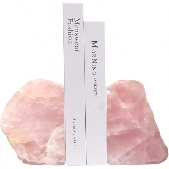 Rose Quartz Bookends Pink Crystal Decorative Book Ends Office Home Decor Small 1 Pair 23 Lbs