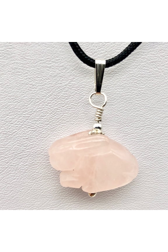 Rose Quartz Bunny Rabbit Pendant Necklace | Semi Precious Stone Jewelry |Silver