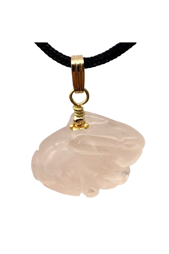 Rose Quartz Bunny Rabbit Pendant Necklace|Semi Precious Stone Jewelry