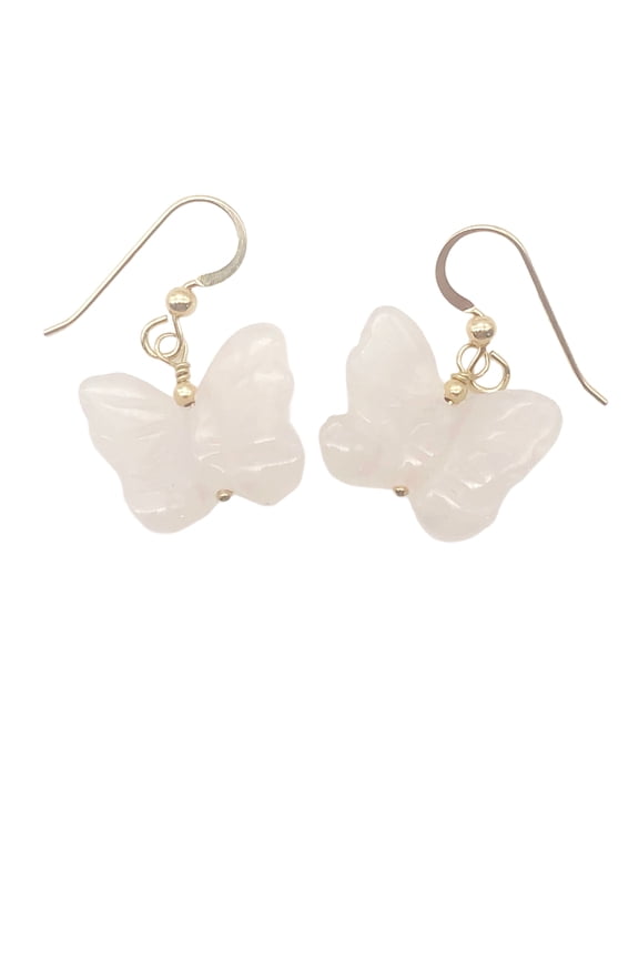 Rose Quartz Butterfly 14Kgf Gold Earrings | Semi Precious Stone Jewelry |