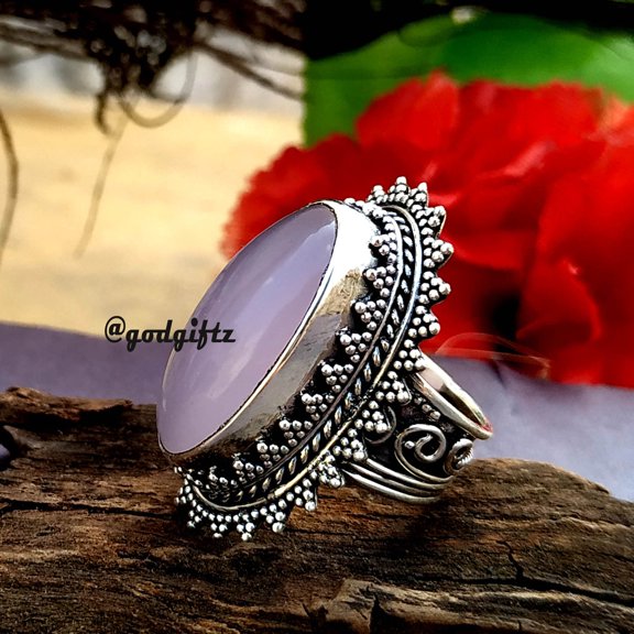 Rose Quartz Cabochon Ring: 925 Sterling Silver Statement Jewelry