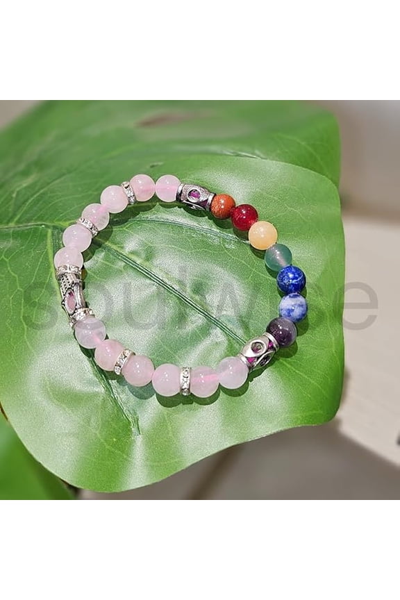 Rose Quartz Chakra Bracelet for Women & Men – 8mm Crystal Beads with 7 Chakra Stones, Hamsa Charm, Meditation & Spiritual Jewelry