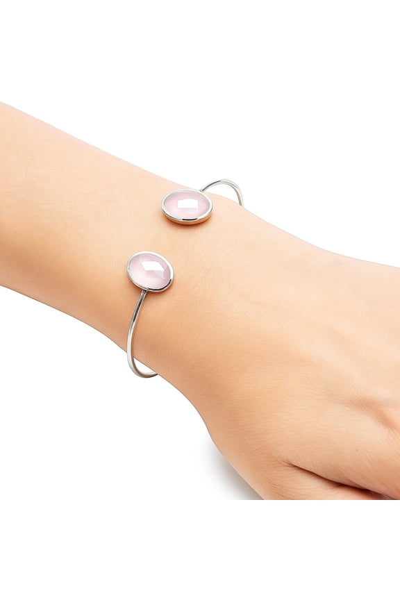 Rose Quartz Checker 925 Sterling Silver Cuff Bangle Bracelet Jewelry B-1004 SDB5012