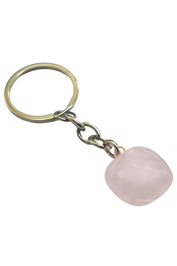 Rose Quartz Crystal Car Key Holder, Tumbled Crystal Keychain