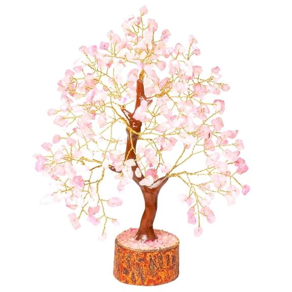 Rose Quartz Crystal Gemstone Bonsai Money Tree, Standard Size | Golden Wire 300 Beads Figurine | Home & Office Decoration Showpiece | Traditional Style, Tabletop Crystal Tree - 1 Piece