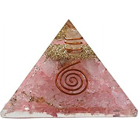 Rose Quartz Crystal Orgone Pyramid, Organite Pyramid Copper Healing Coil