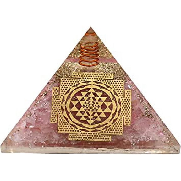 Rose Quartz Crystal Orgone Pyramid, Organite Pyramid Sri Yantra - Big