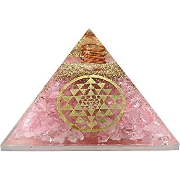 Rose Quartz Crystal Orgone Pyramid, Organite Pyramid Sri Yantra - Round