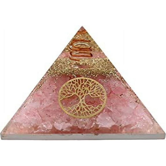 Rose Quartz Crystal Orgone Pyramid, Organite Pyramid Tree of Life - Small