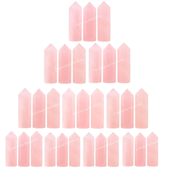 Rose Quartz Crystal Points Bulk 3 Pcs, Hexagonal Healing Point