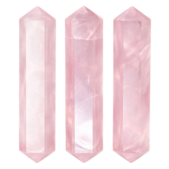Rose Quartz Crystal Points, Pack of 3 Double Terminated Healing Crystal Wands for Crafts and Crystal Grids