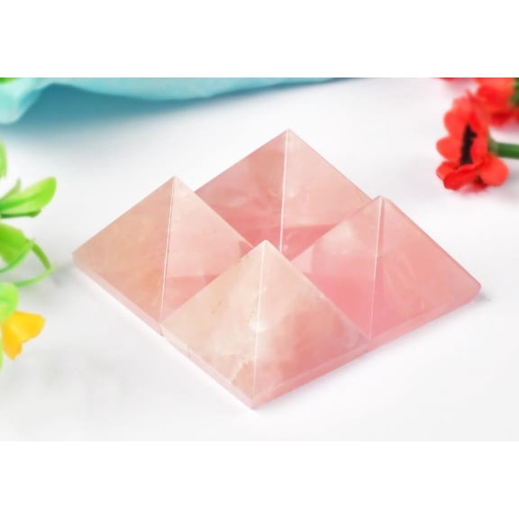 Rose Quartz Crystal Pyramid Pink Rose Handmade Hand Carved Pyramid Healing Crystals Gift Meditation Home Decor Decoration Reiki, Chakra Balancing 50-60MM