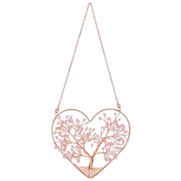 Rose Quartz Crystal Tree Life Heart Hanging Ornament for Home Wall Window Room Decor, Healing Crystals Gemstone Wall Hanger, Positive Crystal Gifts for Women Mom Birthday Christmas