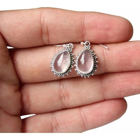 Rose Quartz Drop Hanging Earring, Natural Rose Quartz Drop Earring, Rose Quartz Earring, Drop Pair, Unisex Earrings, 925 Sterling Silver, Statement Jewelry, Christmas, Wedding, Handmade Drop Earring