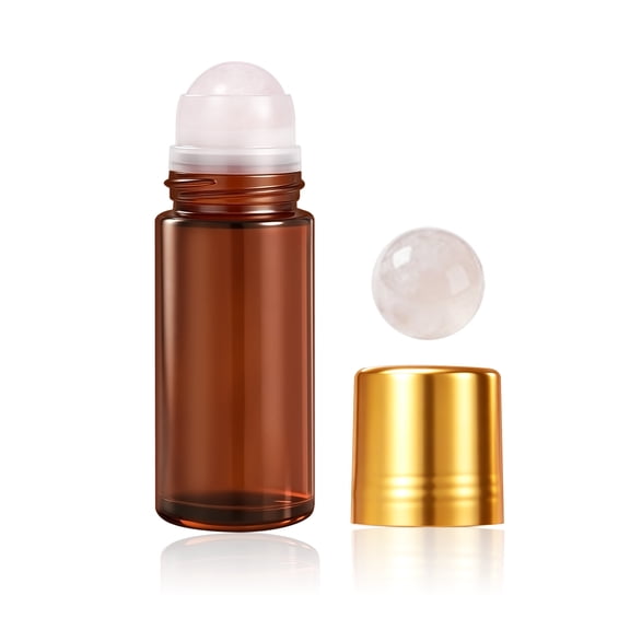 Rose Quartz Essential Oil Roll-On Bottle, Amber Glass Rose Quartz Roller Ball Bottle, 50ml Refillable, Leak-Proof Roll-On Bottles, Ideal for Travel and Decanting Essential Oils