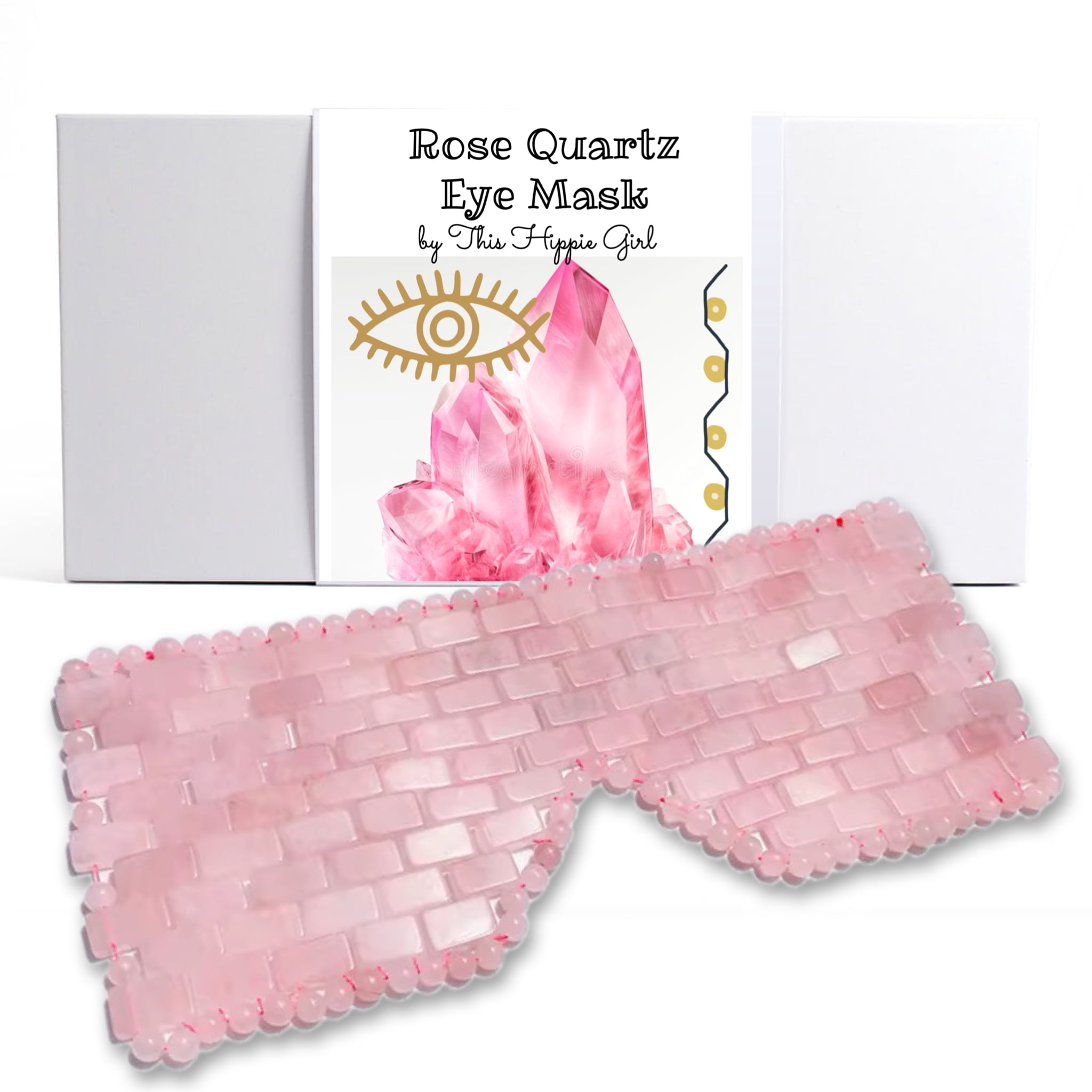 This Hippie Girl Rose Quartz Handcrafted Brazilian Crystal Eye Mask for Puffy Eyes and Stress Relief