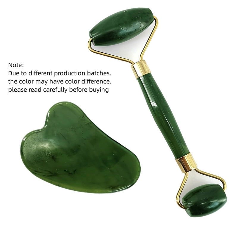 Rose Quartz Face Roller & Gua Sha Set, Skincare Tools for De-Puffing, Sculpting & a Radiant Glow, Natural Stone Facial Massager for Face, Eyes, and Neck,Green (packed in OPPO bag)