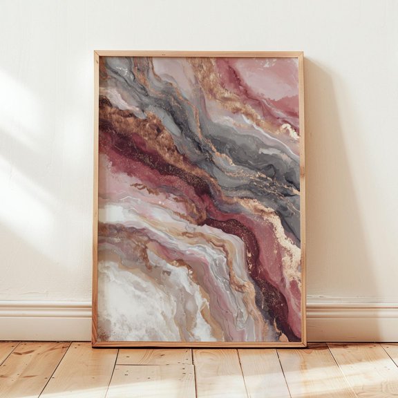 Rose Quartz Flow Rose Gray Marble Wall Art Home Decor Unframed Paper Print