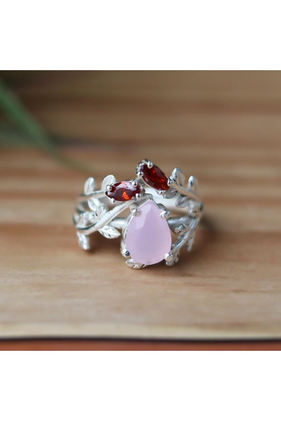 Rose Quartz & Garnet Ring, 925 Silver Ring, Beautiful Ring, Prong Setting Ring, Fairy Tell Ring, Purpose Ring, Engagement Ring,Gift For Her