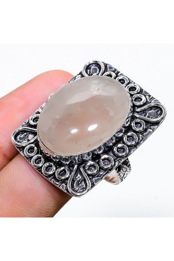 Rose Quartz Gemstone Handmade 925 Sterling Silver Jewelry Ring Size 11