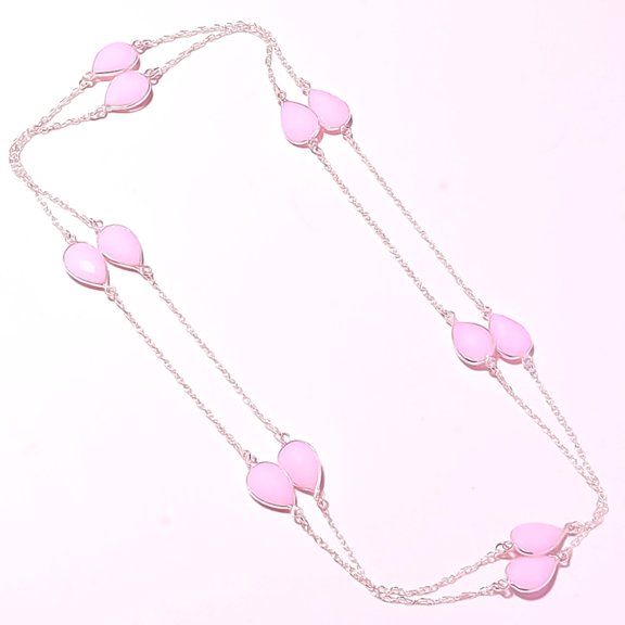 Rose Quartz Gemstone Necklace Handmade Antique Design Chain Jewelry 36" CH 1349