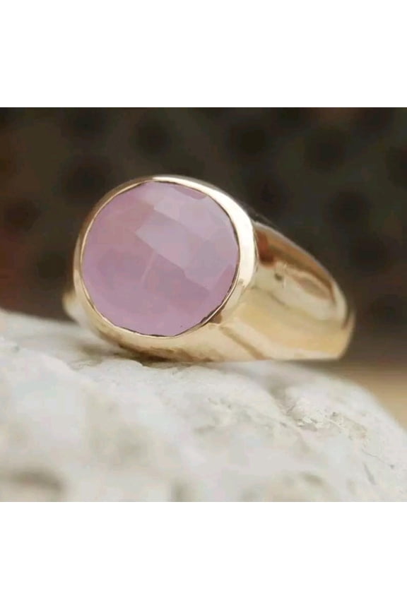Rose Quartz Gemstone Ring, 925 Sterling Silver Ring, Soft Pink Crystal Ring, Engagement Ring, Oval Cut Gemstone, Gold Layer Faceted Ring****
