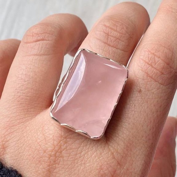 Rose Quartz Gemstone Ring, Statement Handcrafted Ring. made In 925 Sterling Silver. Boho Ring, Pink Stone Ring, Boho Jewelry Gift For Her,..