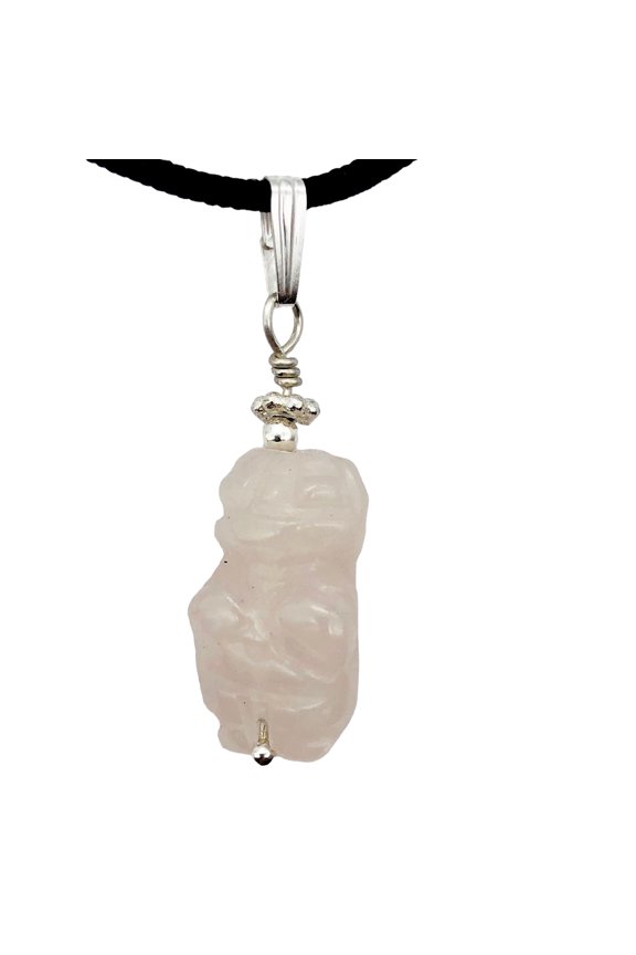 Rose Quartz Goddess Pendant Necklace | Semi Precious Stone Jewelry | Silver