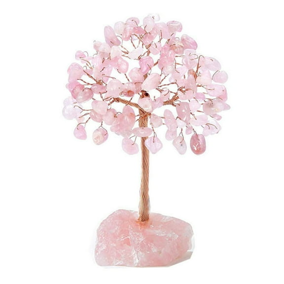 Rose Quartz Healing Crystals Copper Lucky Tree Desk Office Decor Wrapped On Natural Rose Quartz Base Feng Shui Luck Figurine