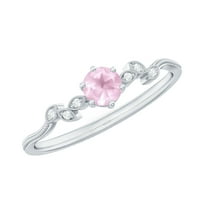 Rosec Jewels Rose Quartz Leaf Promise Ring with Diamond for Women ( AAA Quality), 925 Sterling Silver, US 4.00