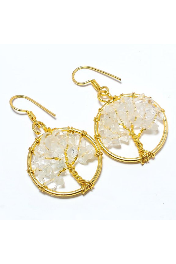 Rose Quartz - Madagascar Designer Gold Plated Earring 1.95" F2575, Gemstone Silver Jewelry, New Year Sale, Valentin's Day Gift