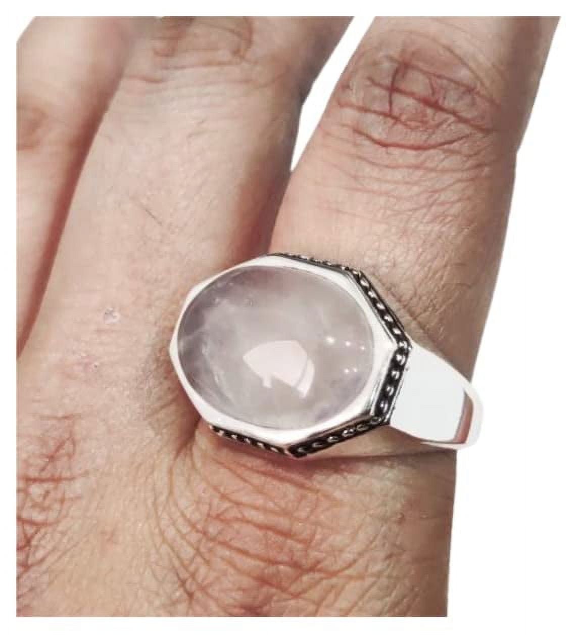 Rose Quartz Teardrop Sterling Silver Ring; size 5 1/4 - The Fossil Cartel