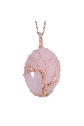 Rose Quartz 50 ctw Tree of Life Pendant in Rosetone with ION Plated Rose Gold Stainless Steel Necklace 20-22 Inches Christmas Gifts