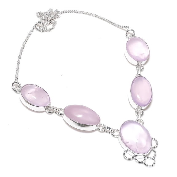 Rose Quartz Oval Shape Gemstone Necklace Adjustable Chain Jewelry 18" SN 3101