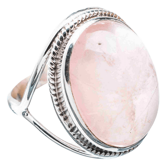 Rose Quartz Oval Sterling Silver Handmade Statement Women Pink Gemstone Jewelry Ring Size 5.0