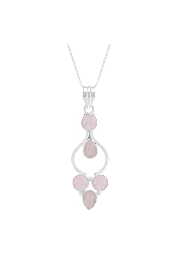 Rose Quartz Pendant 925 Silver Overlay Pendant Multi Shape Gemstone With 18 Inches Chain Jewelry For Women