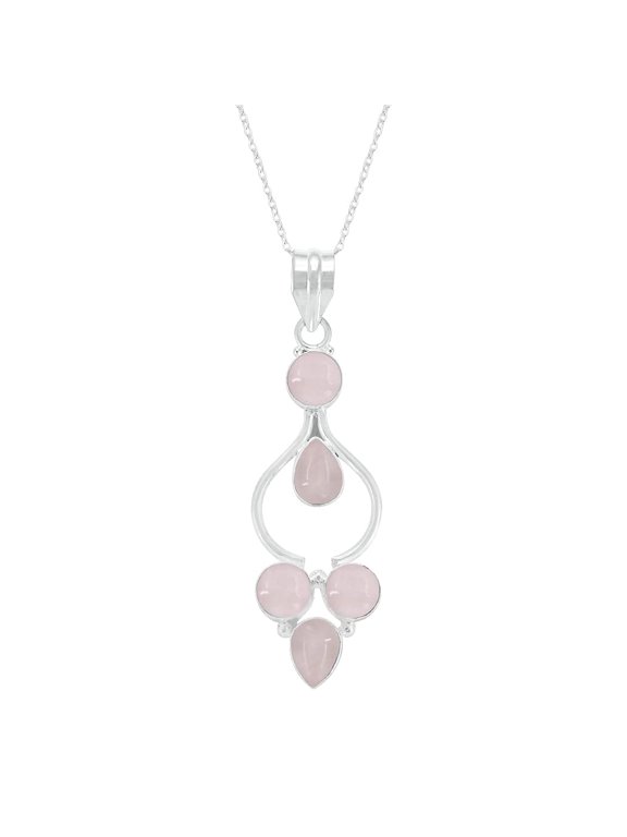 Rose Quartz Pendant 925 Silver Overlay Pendant Multi Shape Gemstone With 18 Inches Chain Jewelry For Women