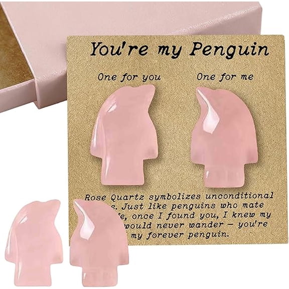 Rose Quartz Penguin Gift for Him & Her – Matching Couple Anniversary or Wedding Keepsake,Romantic Long Distance Love Reminder for Girlfriend Boyfriend Wife Husband,Easter Gift