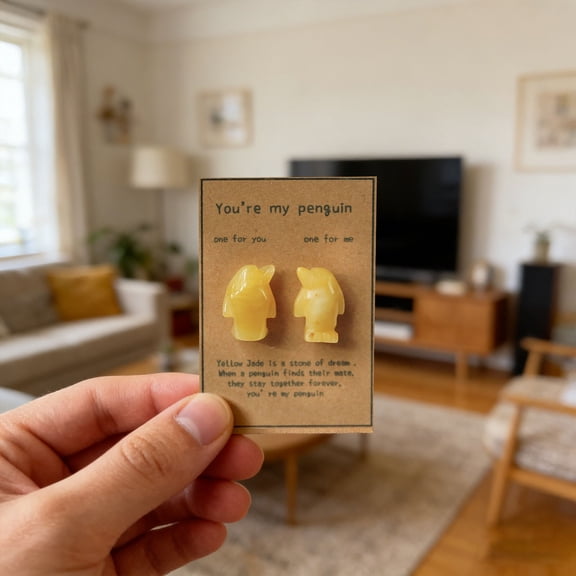 Rose Quartz Penguin Valentine Gift, Couples Gifts Set for Her Him, Romantic Anniversary Wedding Birthday Valentines Gift for Men Women Boyfriend Girlfriend Husband Wife,Easter Gift(F)