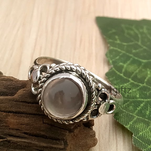 Rose Quartz Ring, 925 Solid Sterling Silver Ring, 5mm Round Cabochon Ring, Gemstone Solitaire Ring, Wadding Ring, Gemstone Jewelry For Gift
