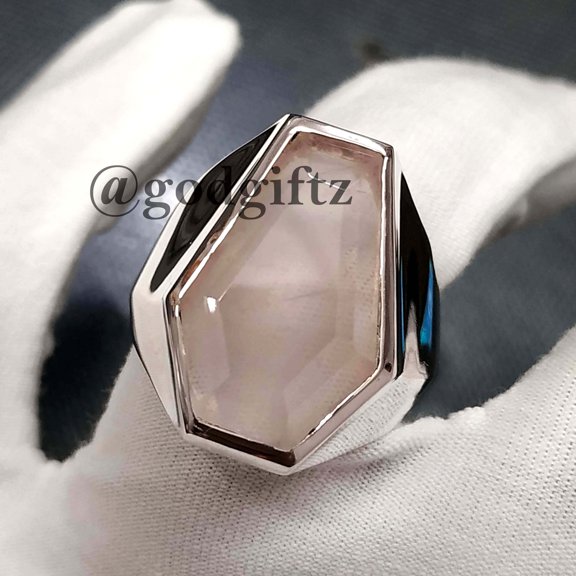Rose Quartz Ring | 925 Sterling Silver Ring | Statement Ring | Rose Quartz Gemstone | Coffin Men's Ring | Stacking Ring |Signet Ring For Men