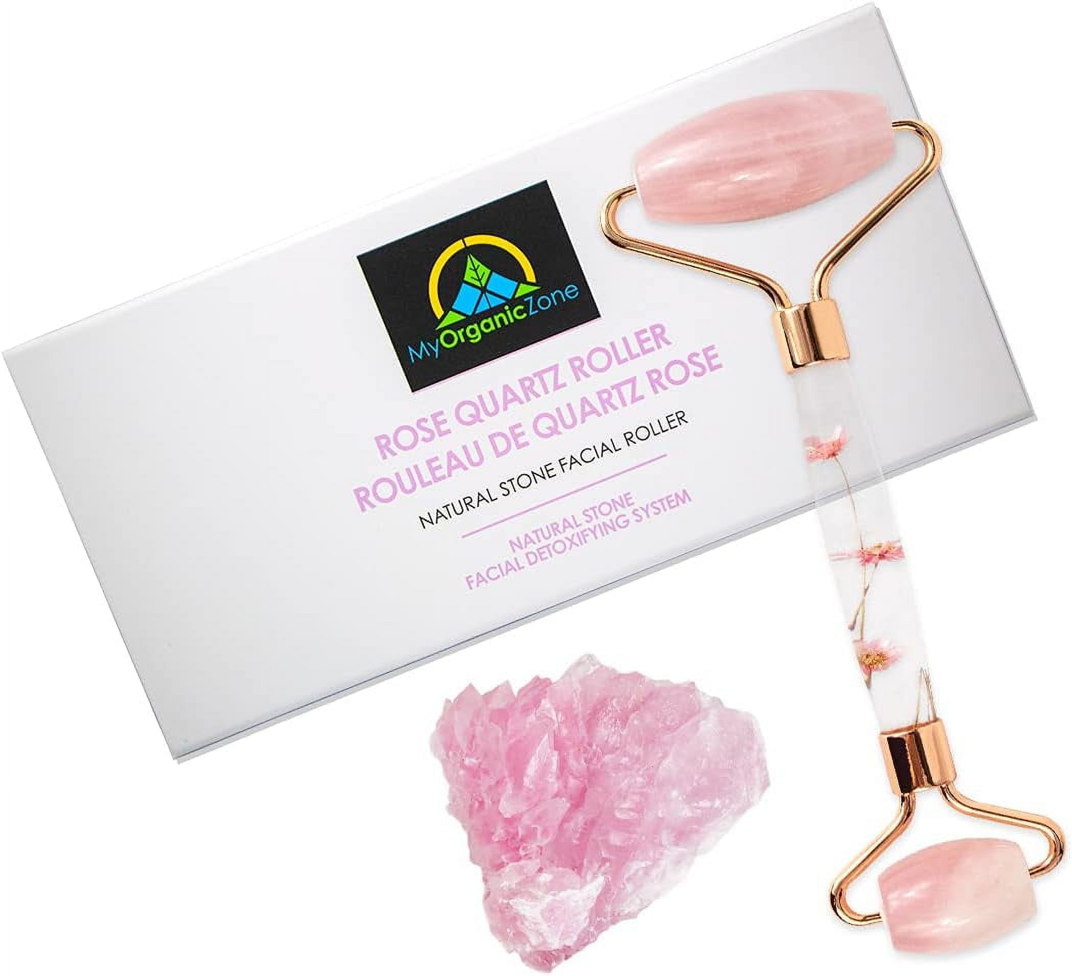 Rose Quartz Roller, Pink Natural Stone for Facial Massage & Facial Puffiness