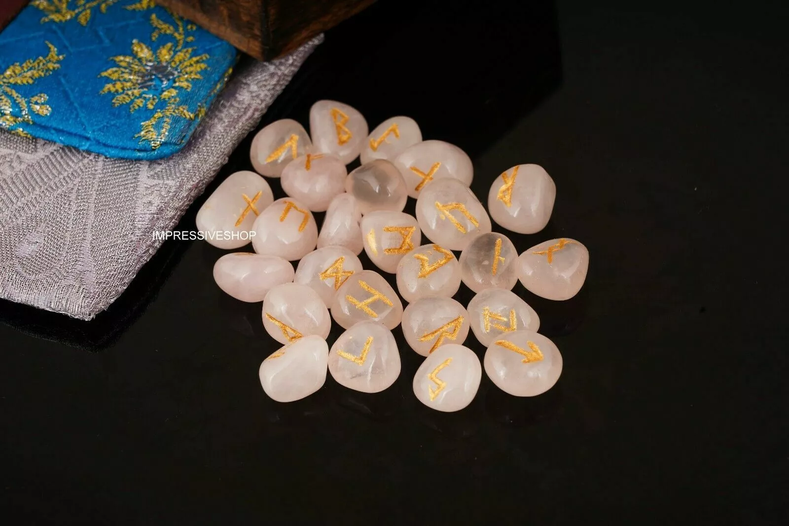 Rose Quartz Rune Crystal Stones Set Elder Futhark Reiki Healing ...