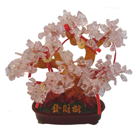 Rose Quartz Tree with Chinese Coins
