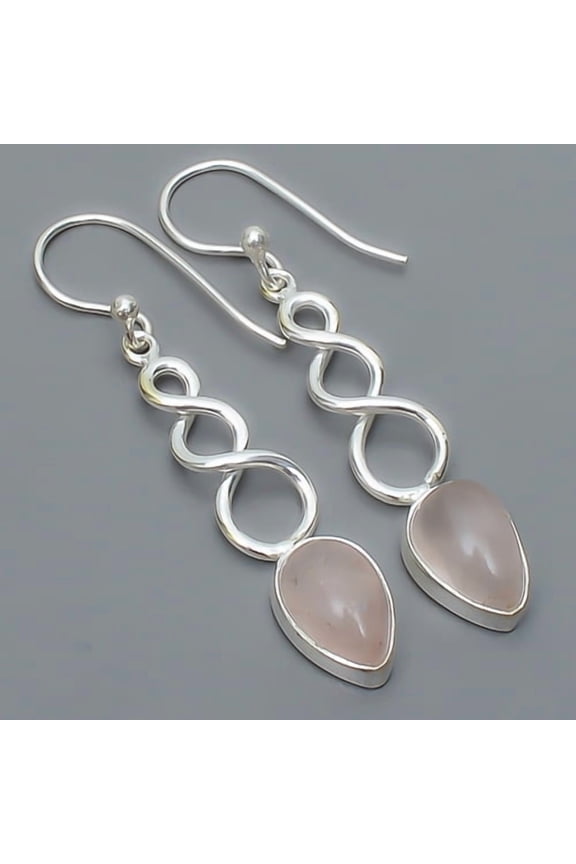 Rose Quartz Twisted Gemstone 925 Sterling Silver Wire Earring 2.03" A367, Handmade Jewelry, Dangle Earring