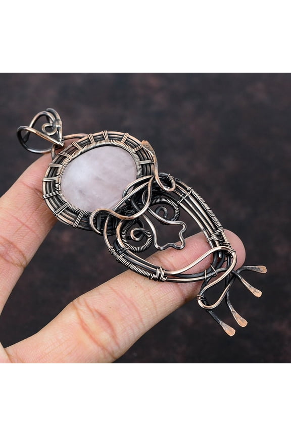 Rose Quartz Wire Wrapped Pendant Handcrafted Copper Dailywear Jewelry 3.86"