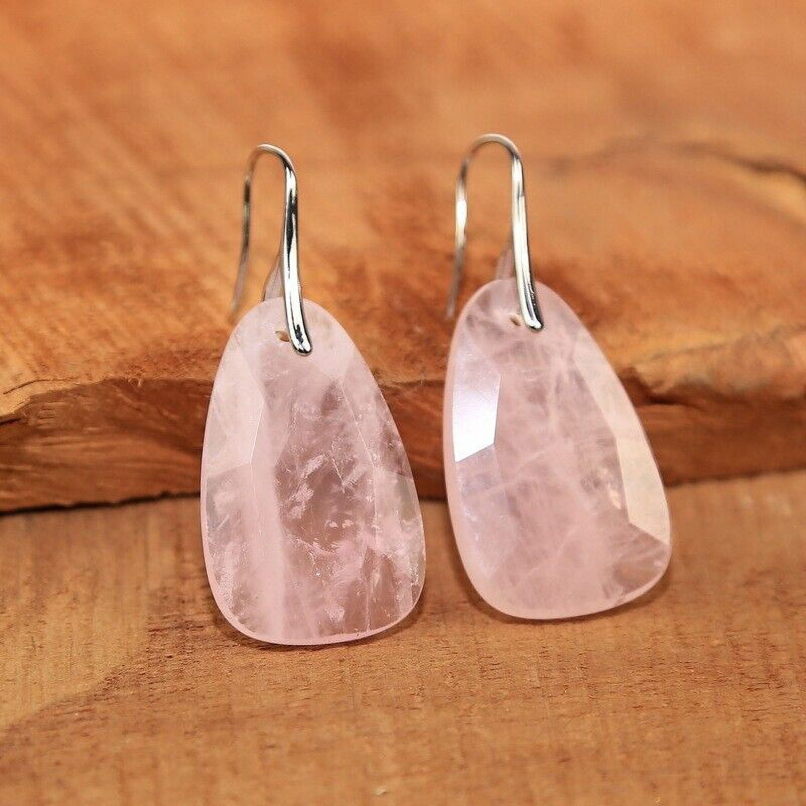 Rose Quartz Women Earrings Natural Stone Dangles Pink Earrings