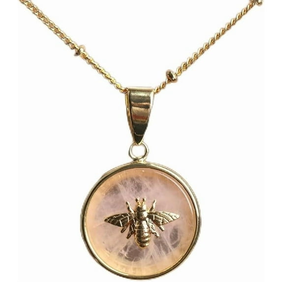 Rose Quatrtz Amazonite Stone Inlay Bee Choker Necklace 14K Gold Plated Necklace For Women