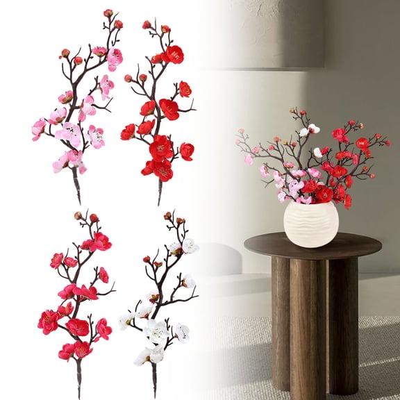 Rose Red Artificial Plum Blossom Branch – Miyuadkai 30CM Artificial Flower Lifelike Fashion Creative Faux Plum Blossom Home Decor Flower